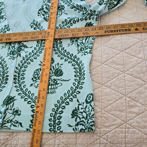 Talbots Cardigan Women's 2XP Blue Ice Heritage Green Flowing Florals Casual - Picture 7 of 8